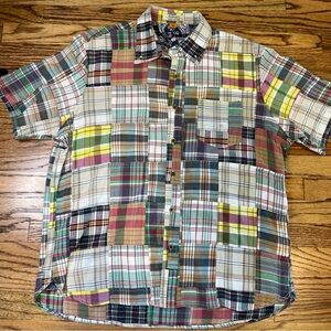 Patchwork Indian Madras Button Up L Tailor Vintage Preppy Plaid Shirt